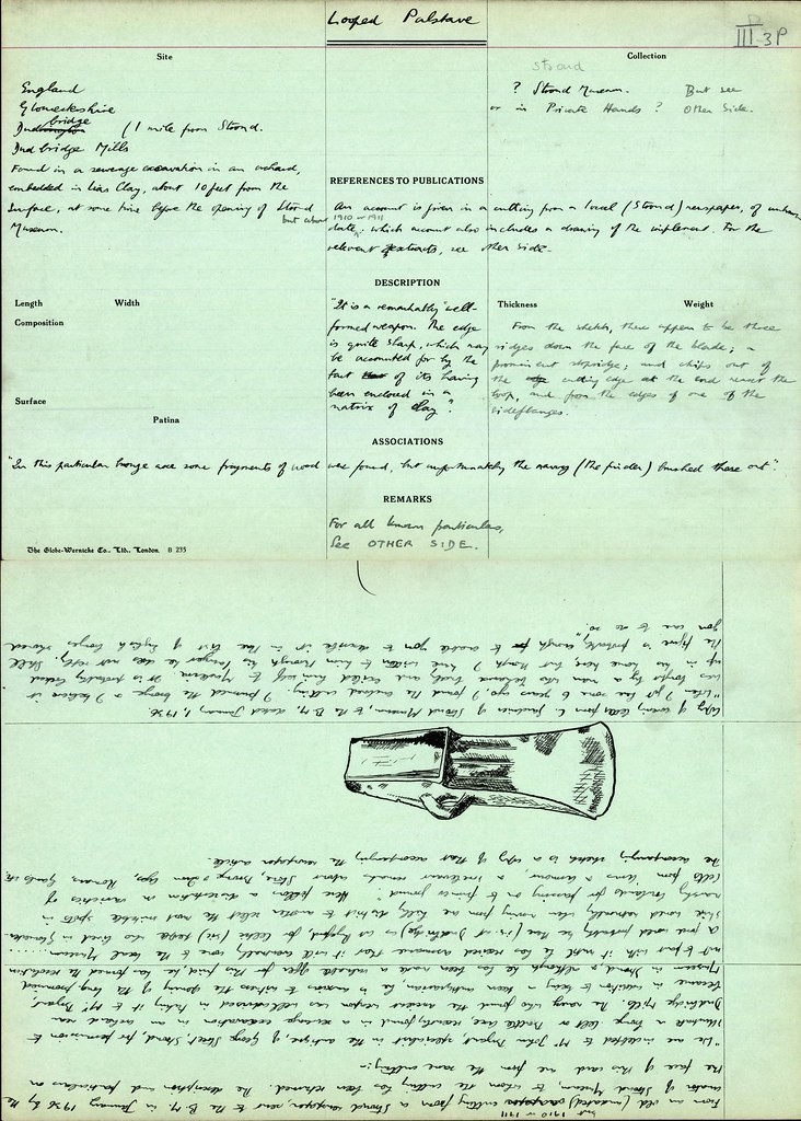 Figure 3 - One of the index card records with extensive narrative from the National Bronze Age Index